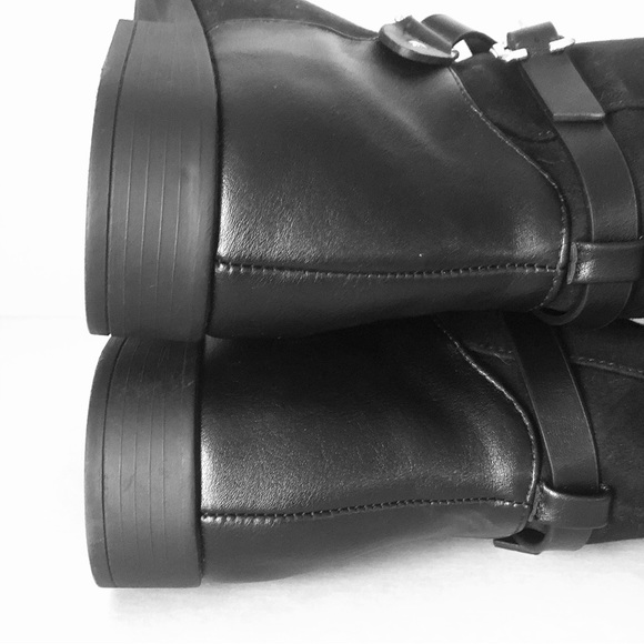 XOXO THAMES Low Block Heel OTK Black Faux Suede Boots Buckle Accent Zipper 8.5M - Picture 10 of 16